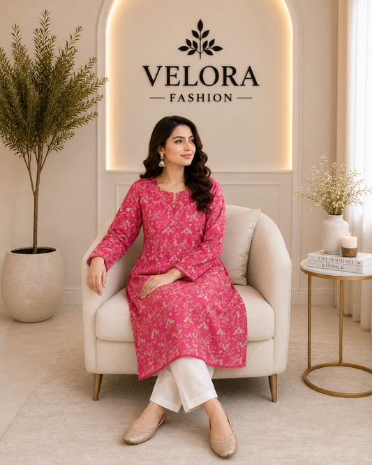 Fuchsia Bloom Embroidered 2-Piece Suit