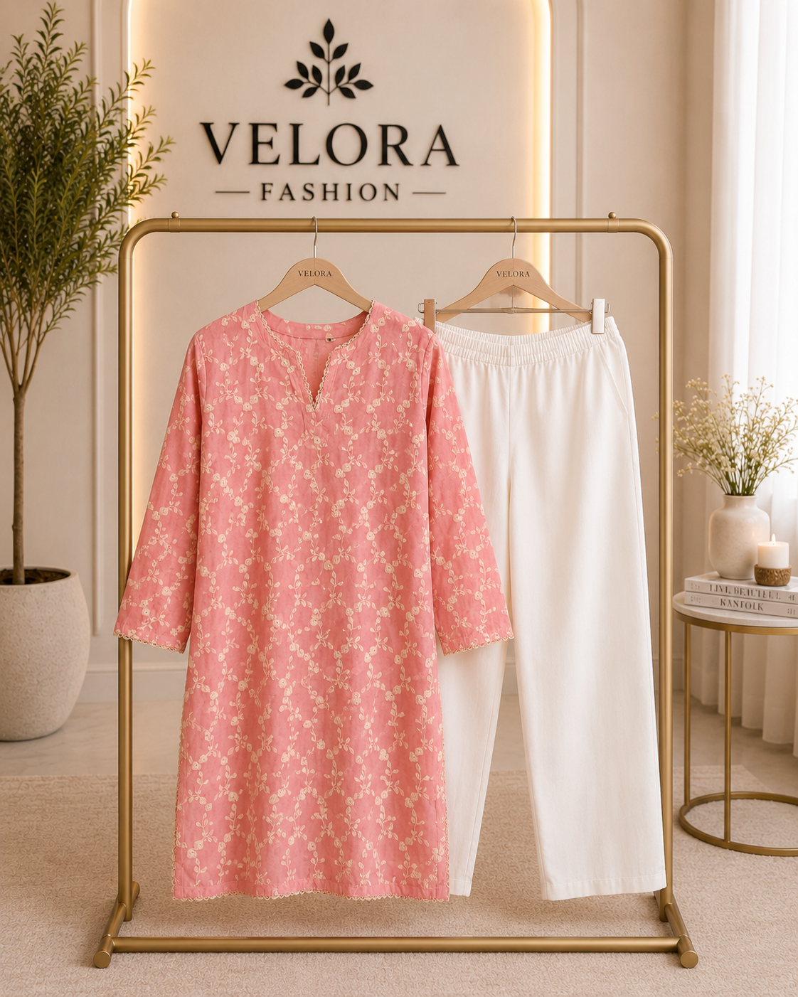 Blush Petal Embroidered 2-Piece Suit