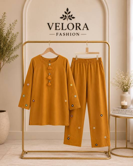 Amber Glow Embellished 2-Piece Co-Ord Set