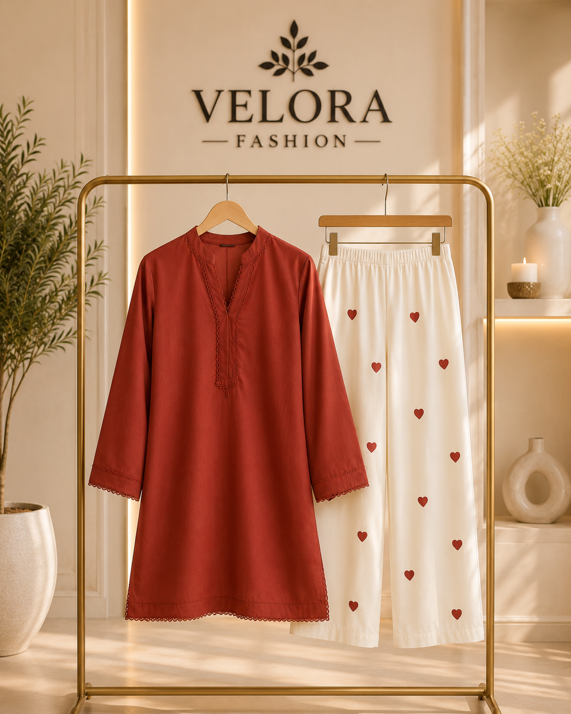 Rust Elegance Lace-Trimmed 2-Piece Set