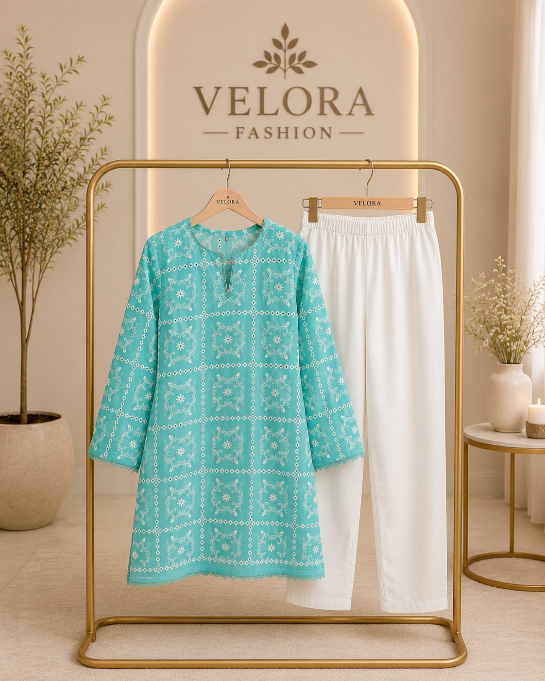 Aqua Bloom Embroidered 3-Piece Suit