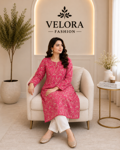 Fuchsia Bloom Embroidered 2-Piece Suit