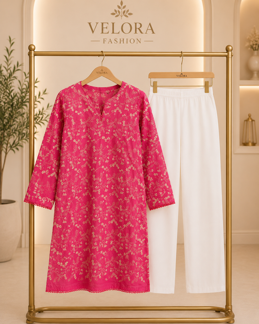 Fuchsia Bloom Embroidered 2-Piece Suit