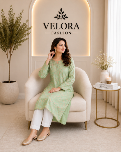 Mint Blossom Embroidered 2-Piece Suit