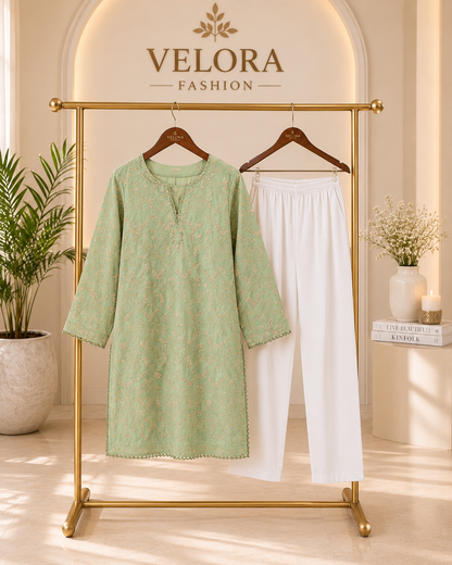 Mint Blossom Embroidered 2-Piece Suit