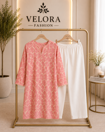 Blush Petal Embroidered 2-Piece Suit