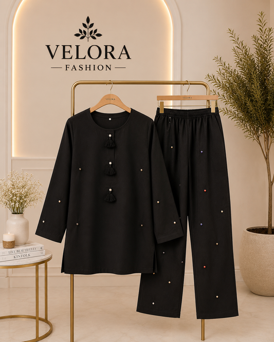 Midnight Charm Embellished 2-Piece Co-Ord Set