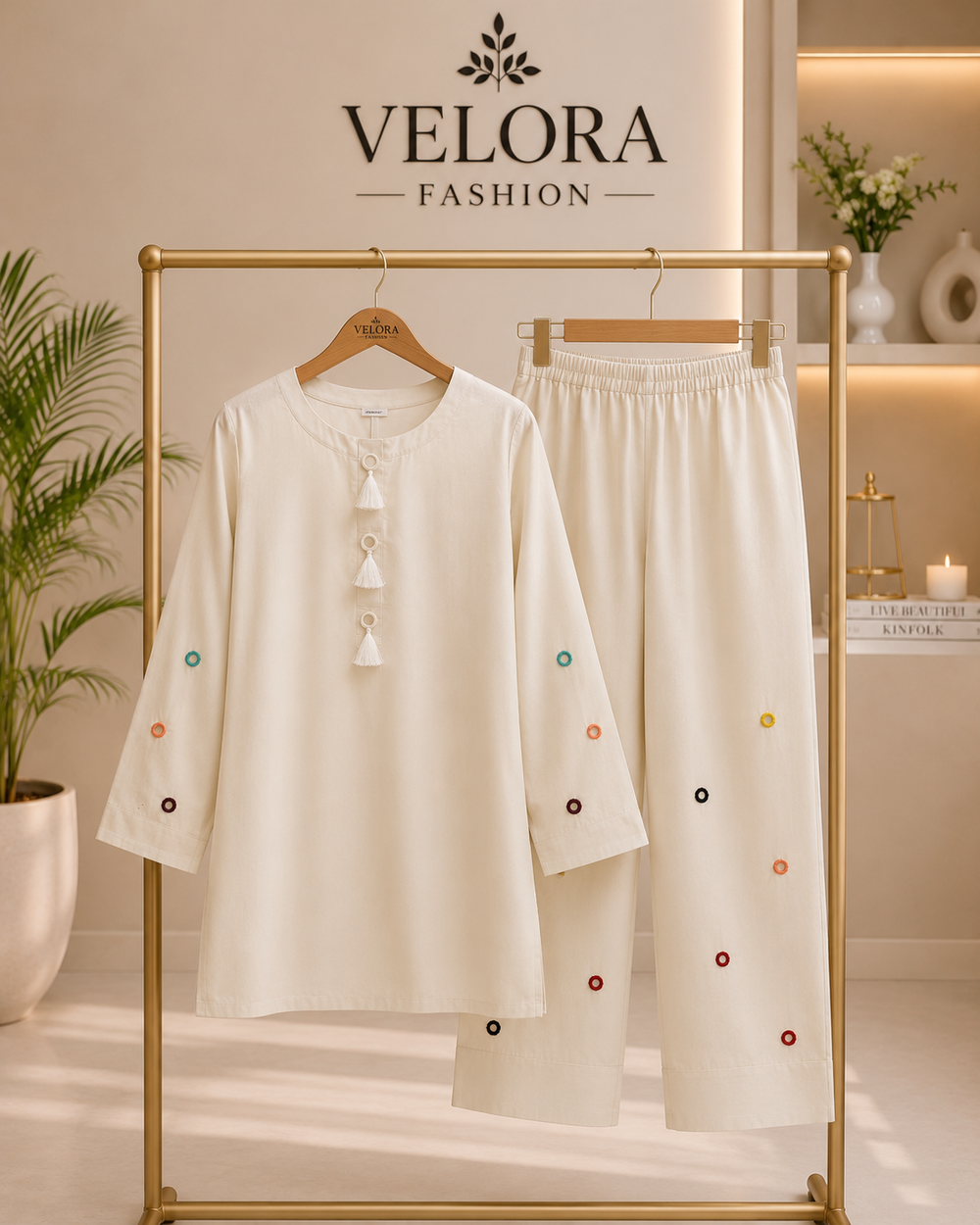 Ivory Gleam Mirror-Work 2-Piece Co-Ord Set