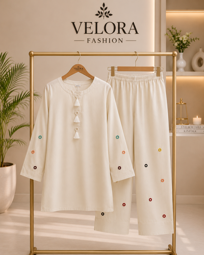 Ivory Gleam Mirror-Work 2-Piece Co-Ord Set