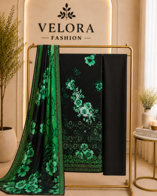 Emerald Noir Floral Unstitched 3-Piece Lawn Suit