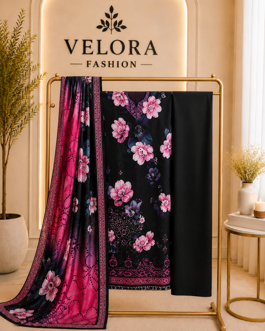 Fuchsia Noir Floral Unstitched 3-Piece Lawn Suit