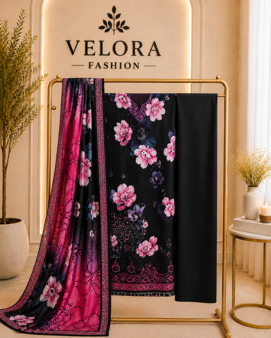 Fuchsia Noir Floral Unstitched 3-Piece Lawn Suit