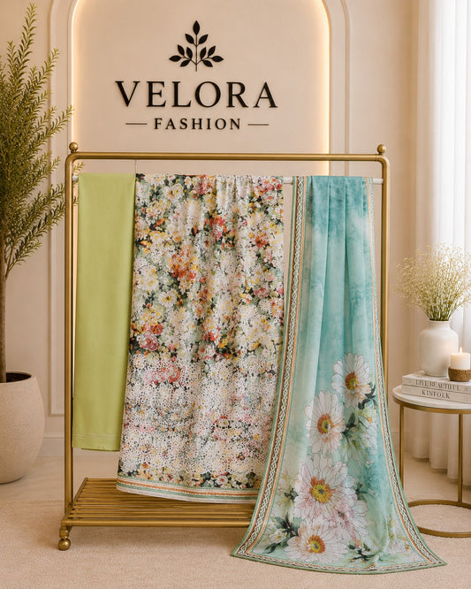 Aqua Bloom Unstitched 3-Piece Lawn Suit