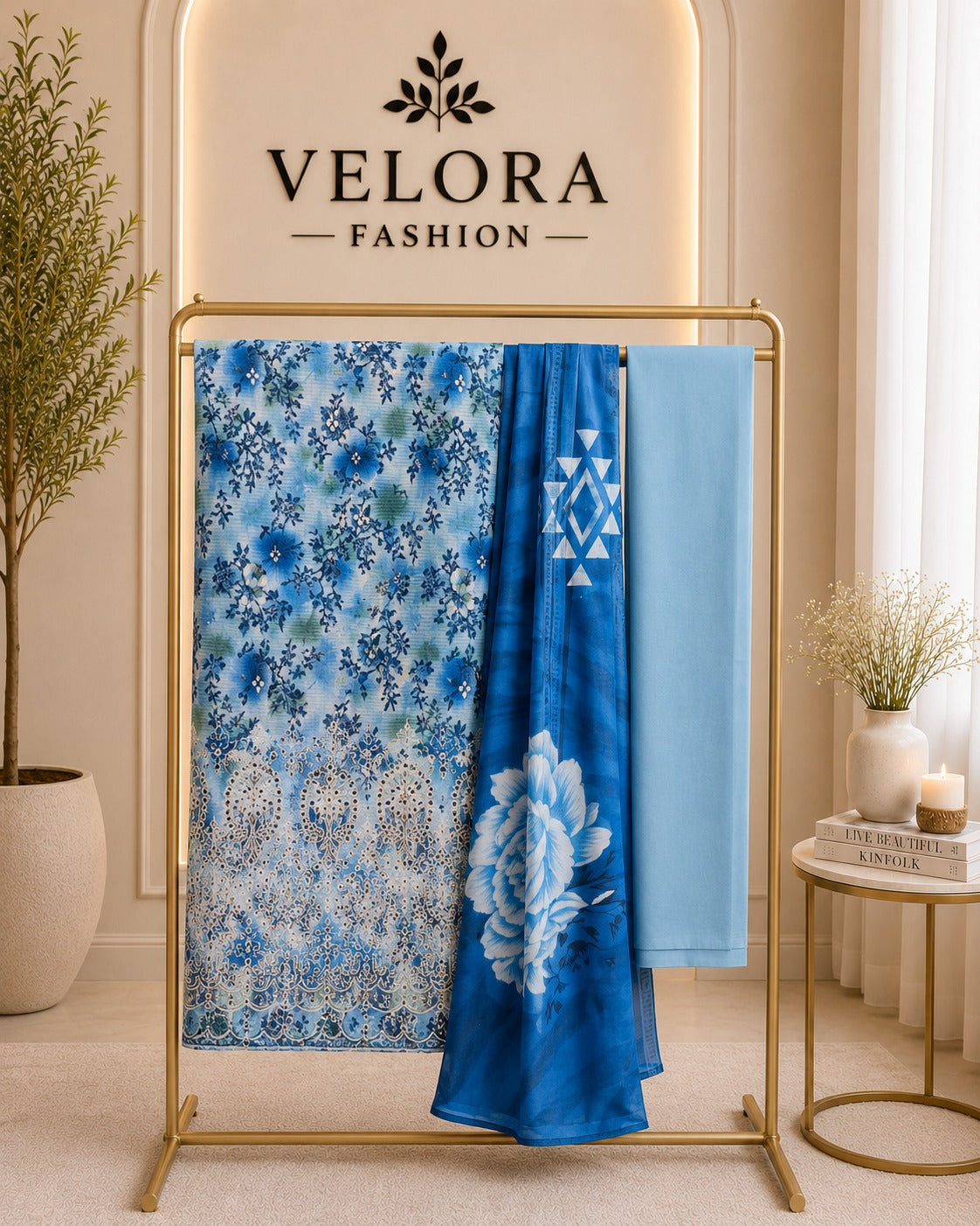 Azure Lace Bloom Unstitched 3-Piece Lawn Suit