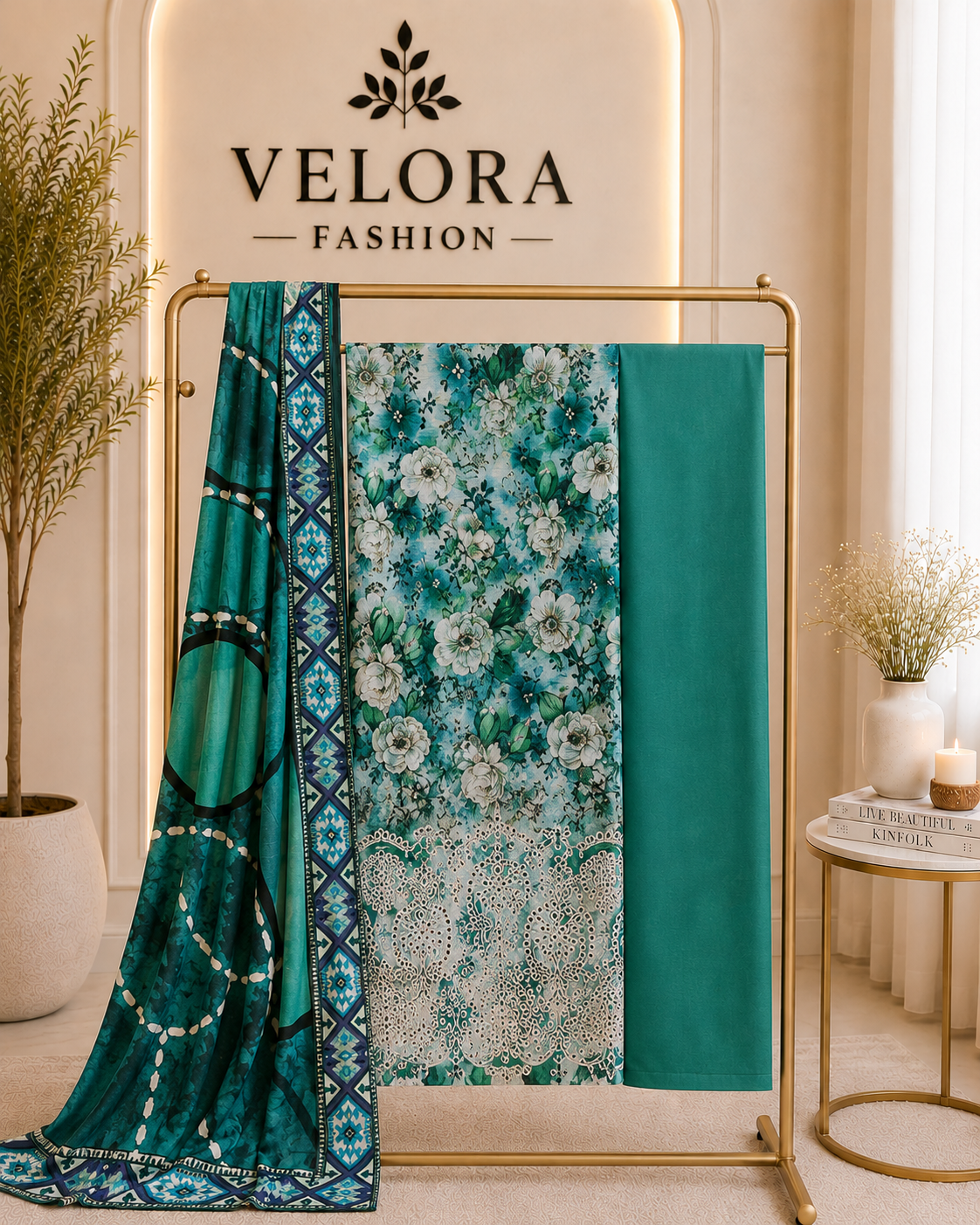 Teal Serenity Floral Unstitched 3-Piece Lawn Suit